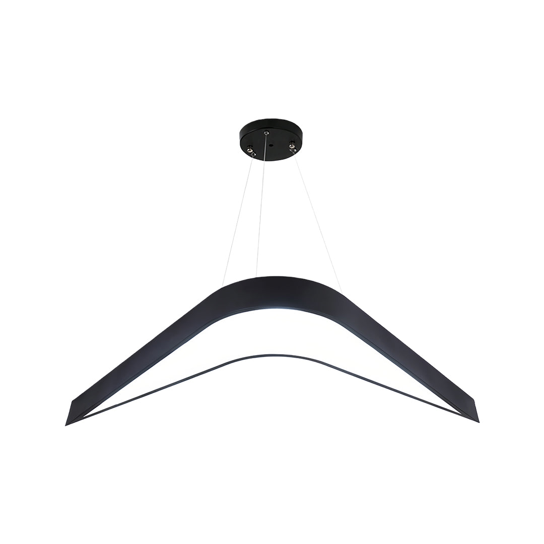 Wrought iron chandelier with a smooth curve, providing elegant overhead lighting for modern commercial spaces.