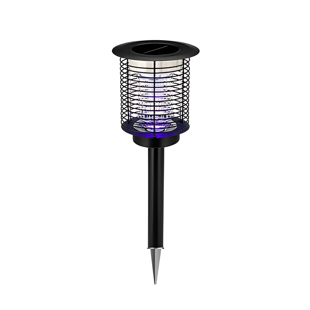 Solar bug zapper stake light product view with ground spike.