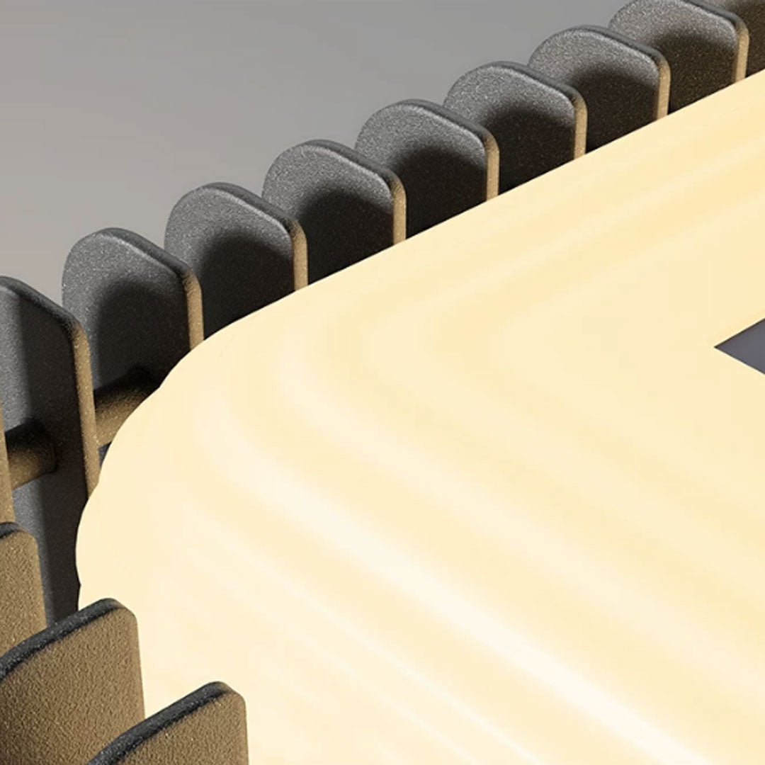 Solar driveway pillar lights close-up featuring illuminated diffuser and curved metal bar structure.