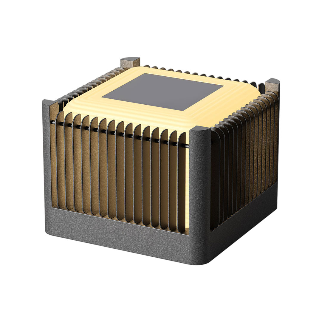 Solar driveway pillar lights medium size model with warm LED glow and square cage design.