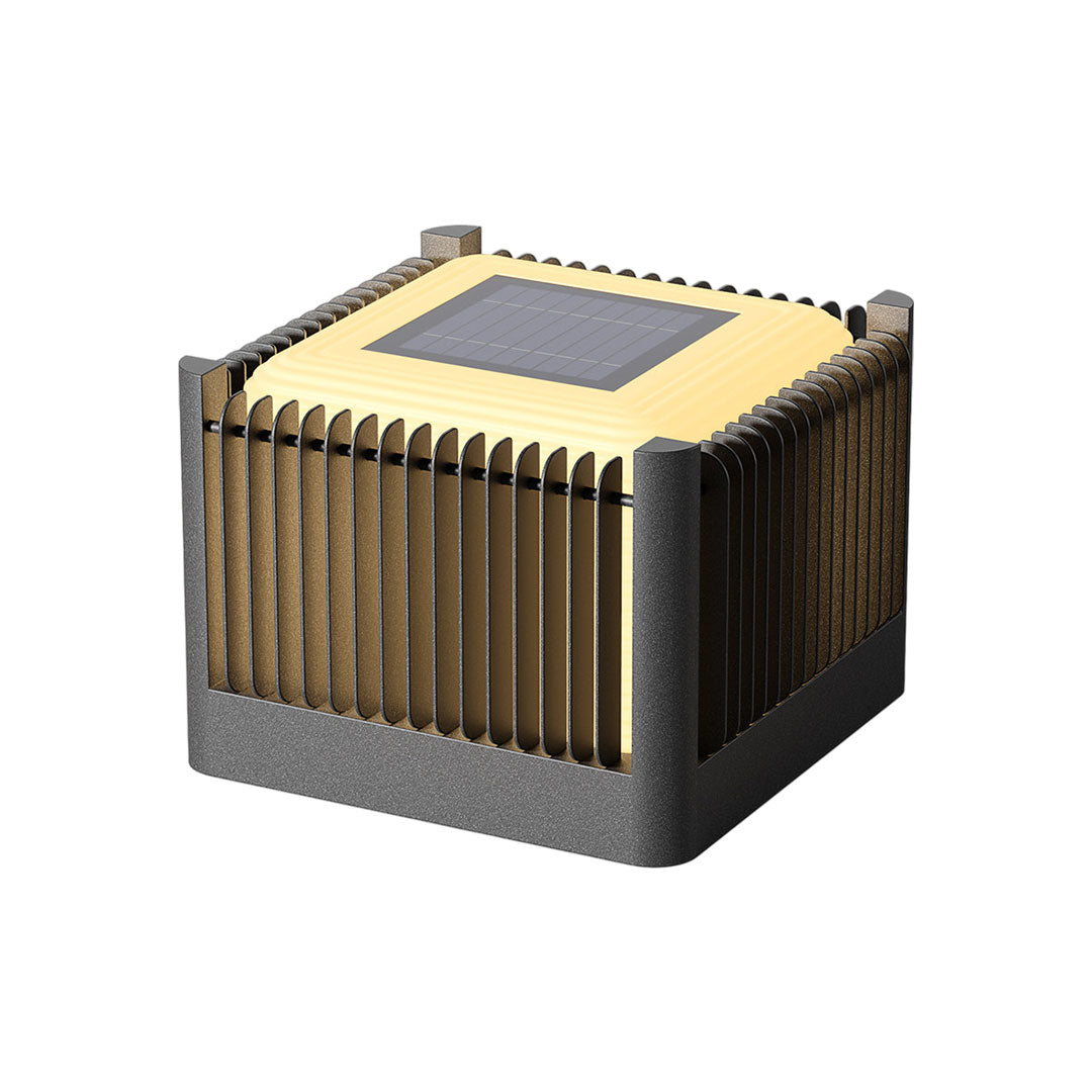 Solar driveway pillar lights with integrated solar panel and modern decorative pillar structure.