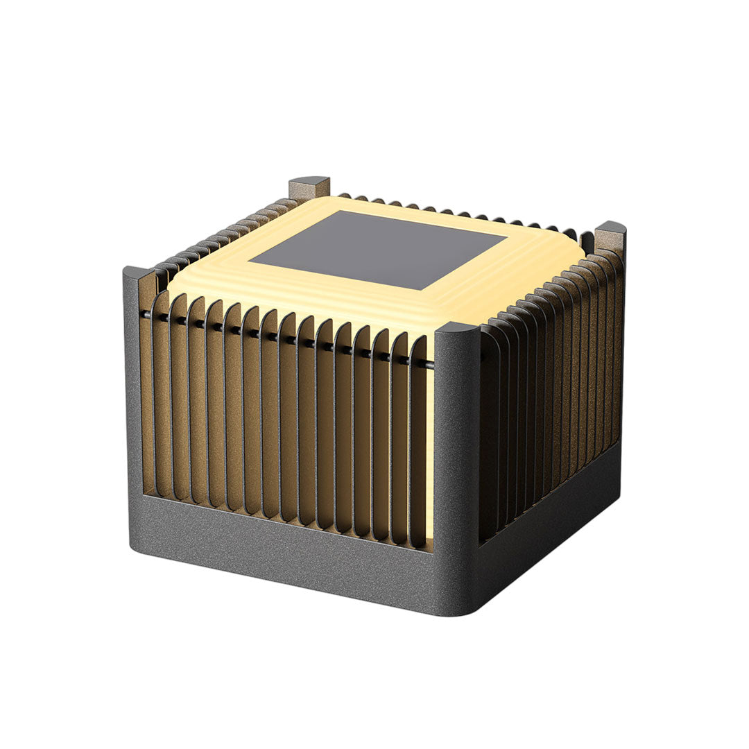Solar driveway pillar lights product image with compact square outdoor design on white background.
