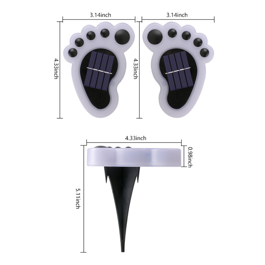 Technical specifications diagram showing dimensions and installation details for solar footprint lights