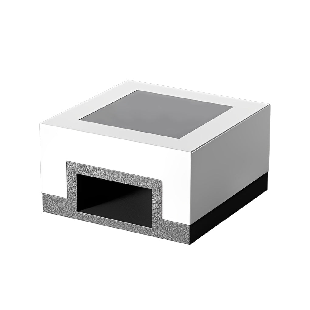 Solar powered front lawn light with open side design for directional lighting.