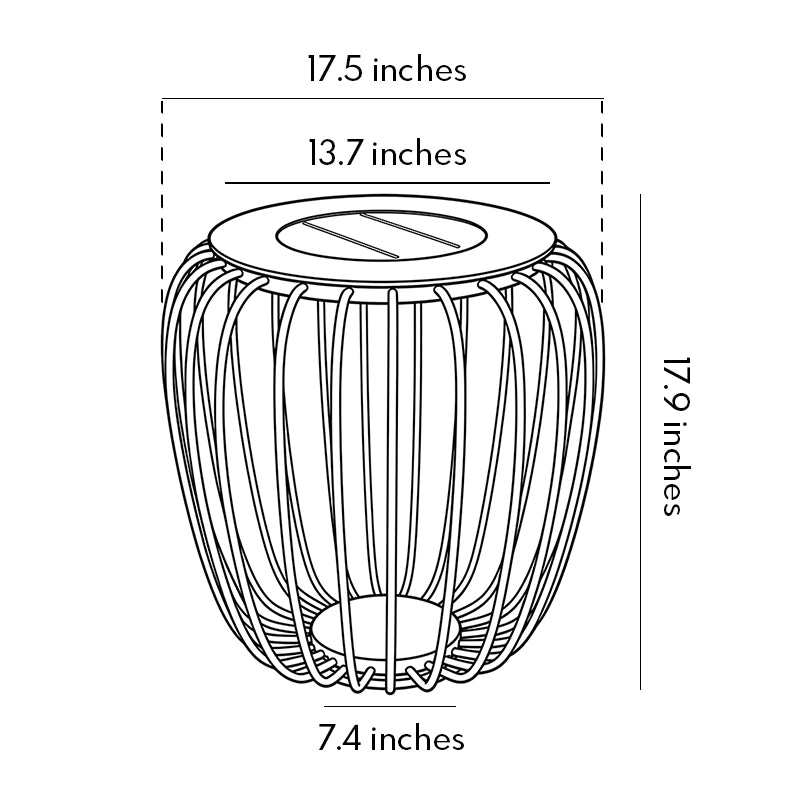 Dimension diagram of solar garden lanterns showing 17.5-inch width and 17.9-inch height.