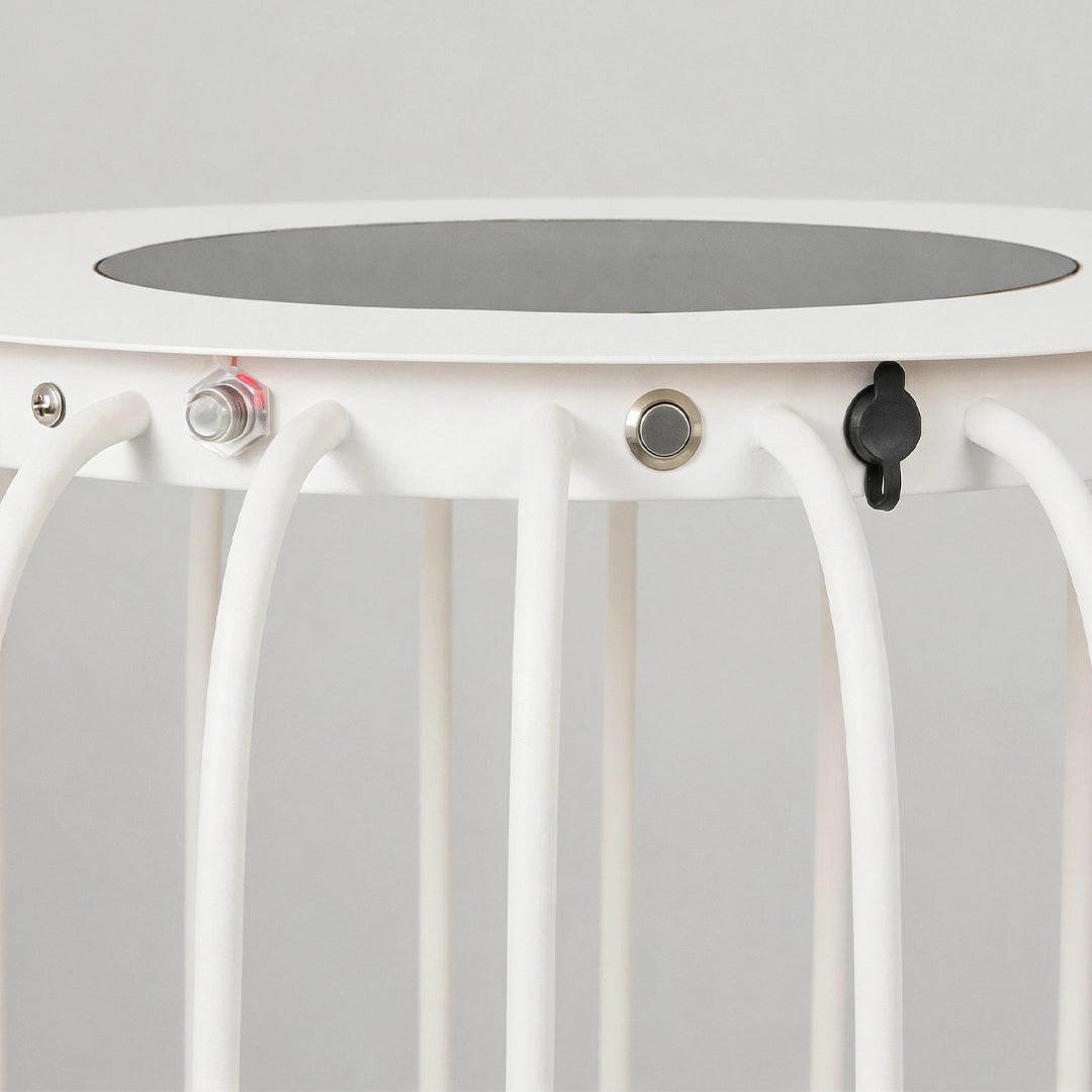 Close-up of the rim and inner top detail on a solar garden lantern.