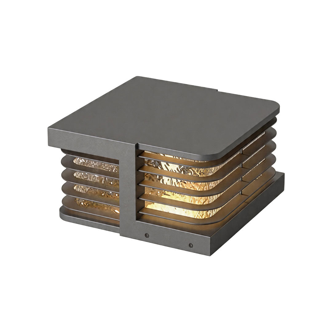Solar gate pillar lights product image with compact square design on white background.