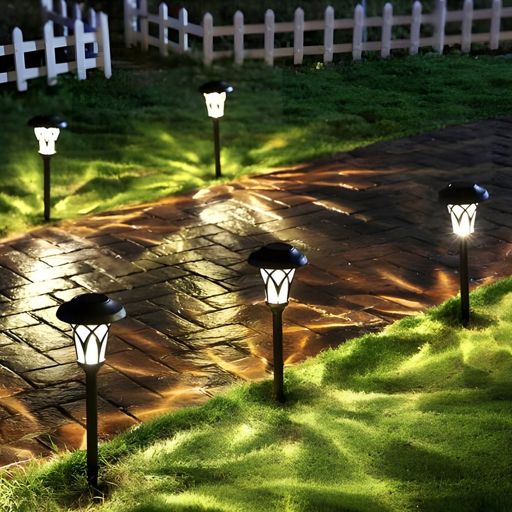 Solar Glass & Metal Stake Lawn Lights LED Retro Modern Waterproof Lighting