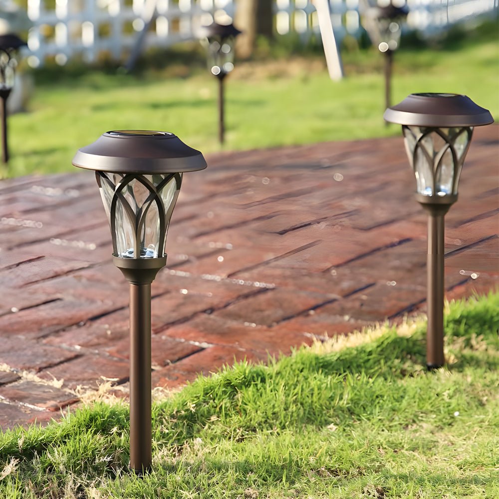 Solar Glass & Metal Stake Lawn Lights LED Retro Modern Waterproof Lighting