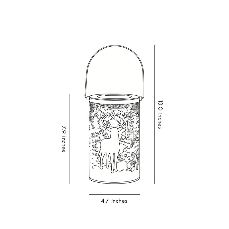 Technical diagram of solar hollow out lantern showing dimensions and design details.