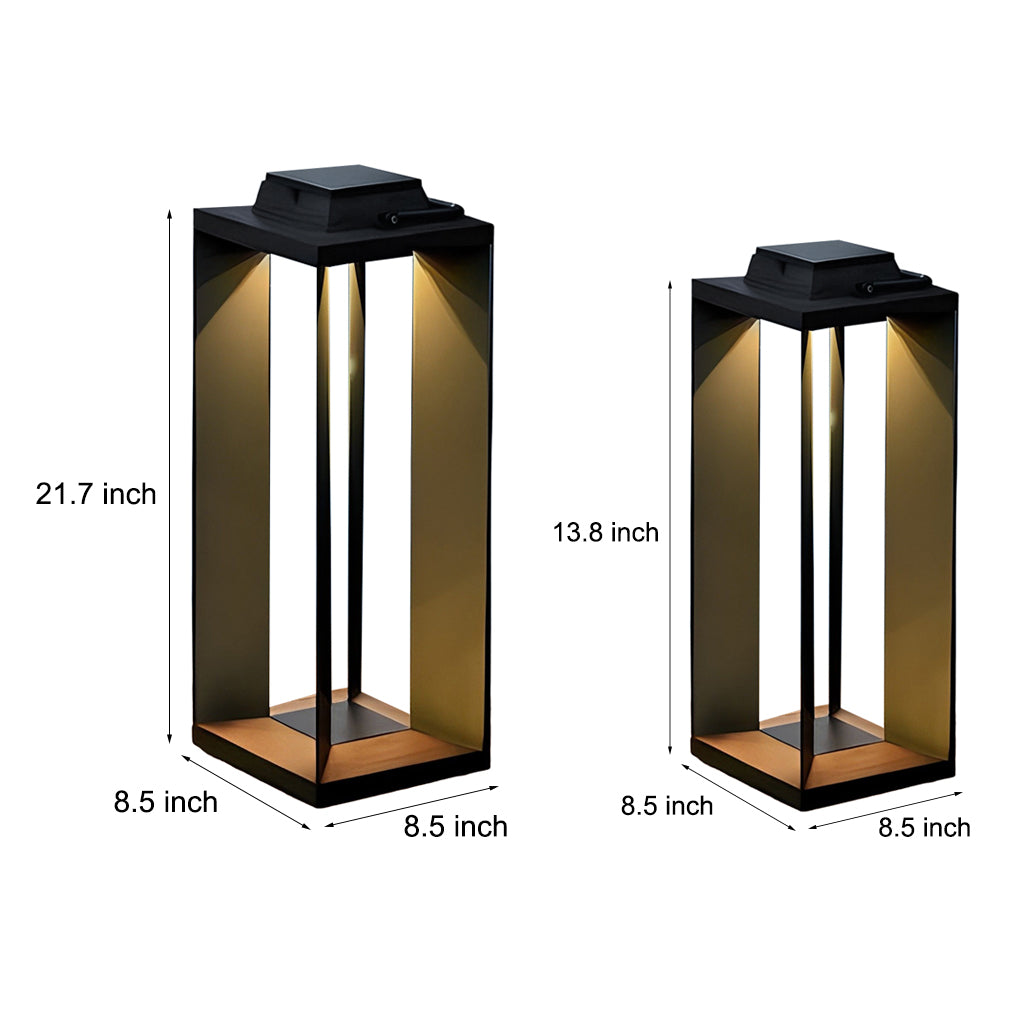 Product size comparison image showing two portable solar lanterns in different heights.