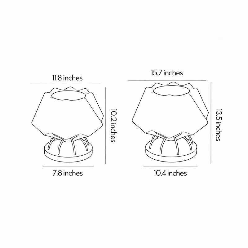 Solar led pillar lights dimension drawing displaying multiple size options for exterior installation.