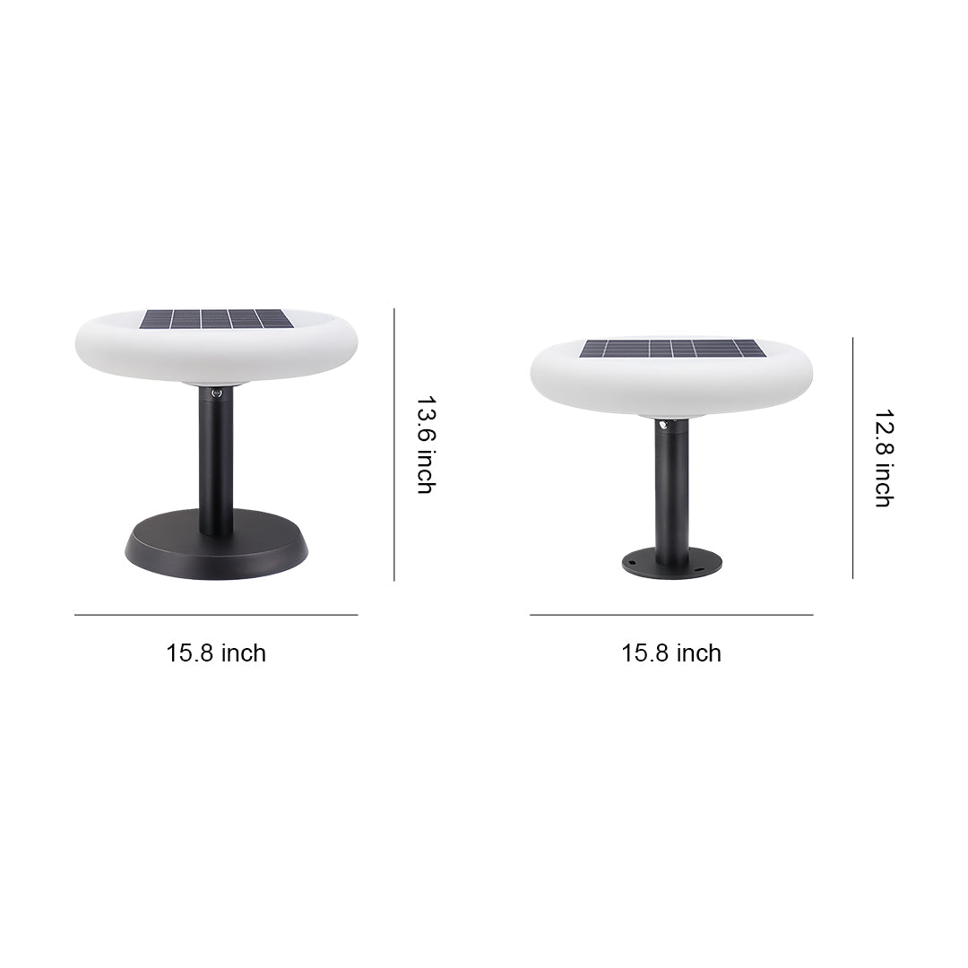 Solar LED post lights dimensions and installation guide, compact and modern design illustration