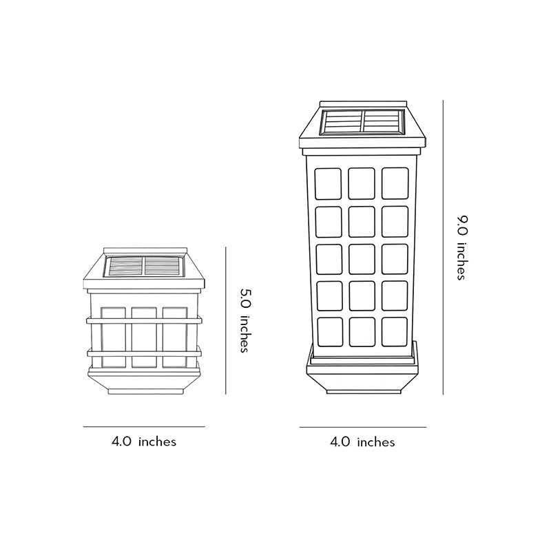 Solar light outdoor wall dimension diagram illustrating height, width, and mounting measurements.