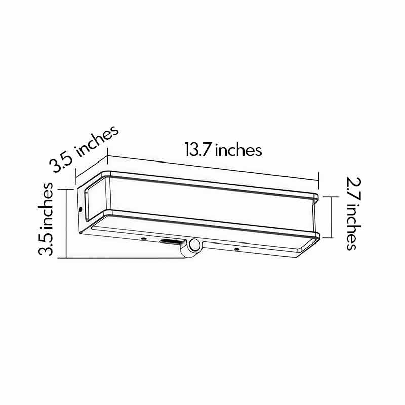 Technical diagram of solar light outdoor wall mount showing dimensions and installation details.