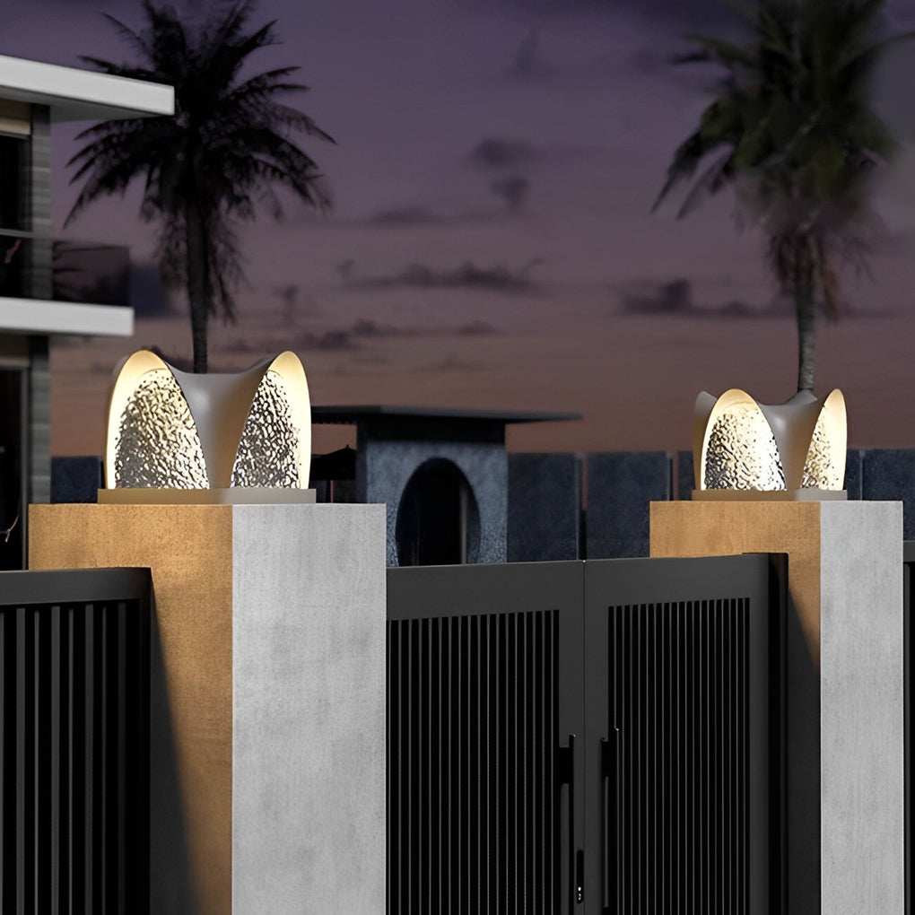Solar light pillar with a close-up of its solar panel and structure.