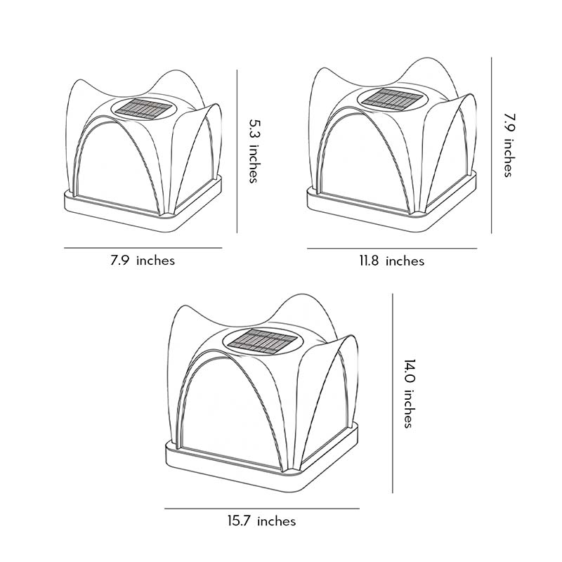 Technical diagram showing dimensions and structure of solar light pillar models.