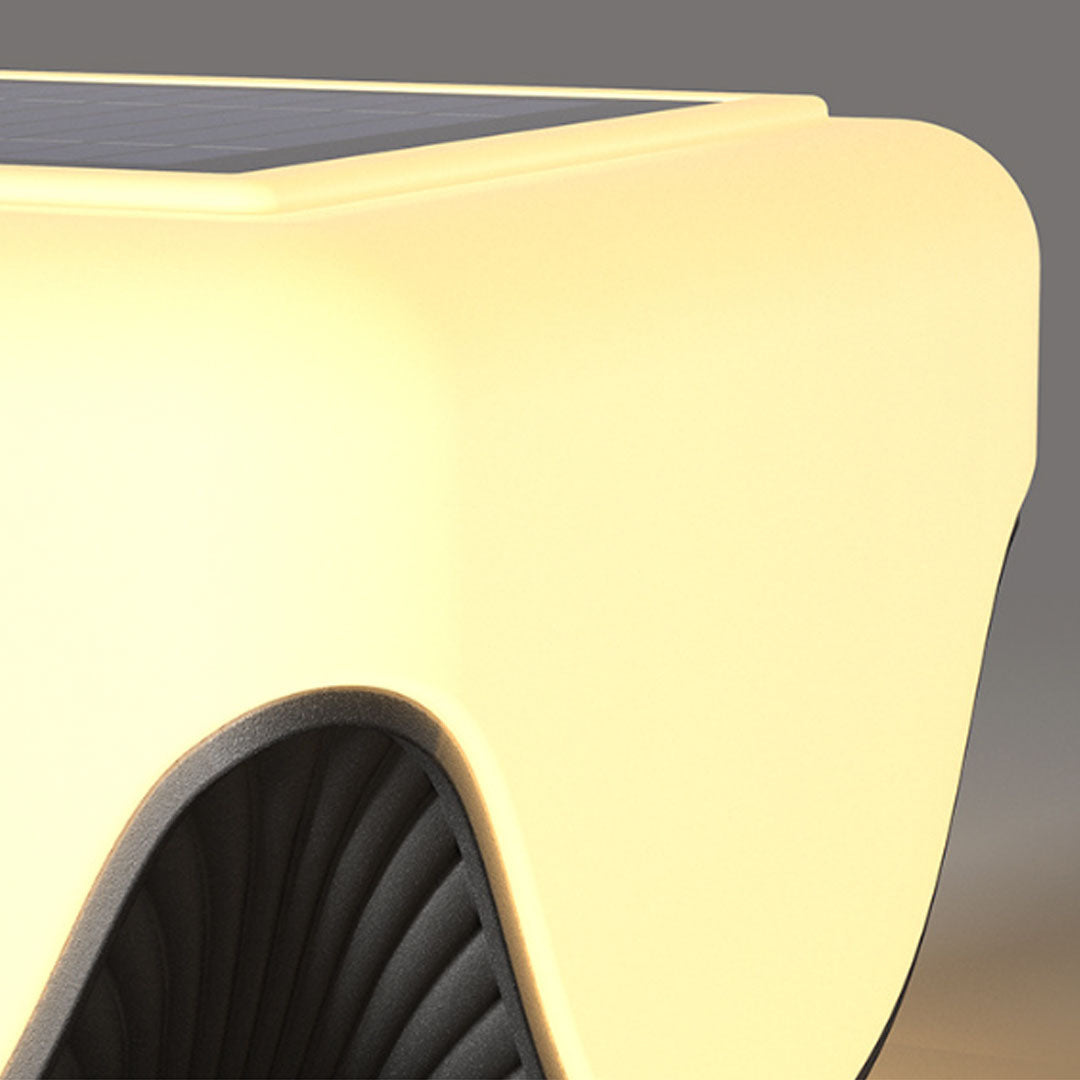 Solar lights for pillar tops close-up featuring smooth illuminated diffuser and modern curved design.