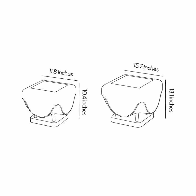 Solar lights for pillar tops dimension drawing displaying multiple size options for installation.