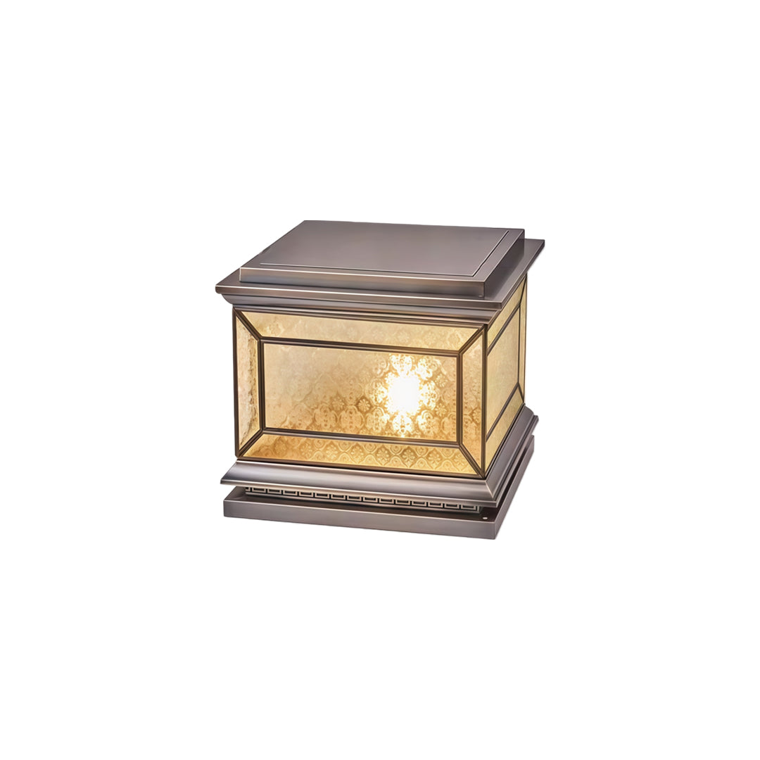 Premium solar lights pillar featuring integrated solar top panel and bronze base accents.