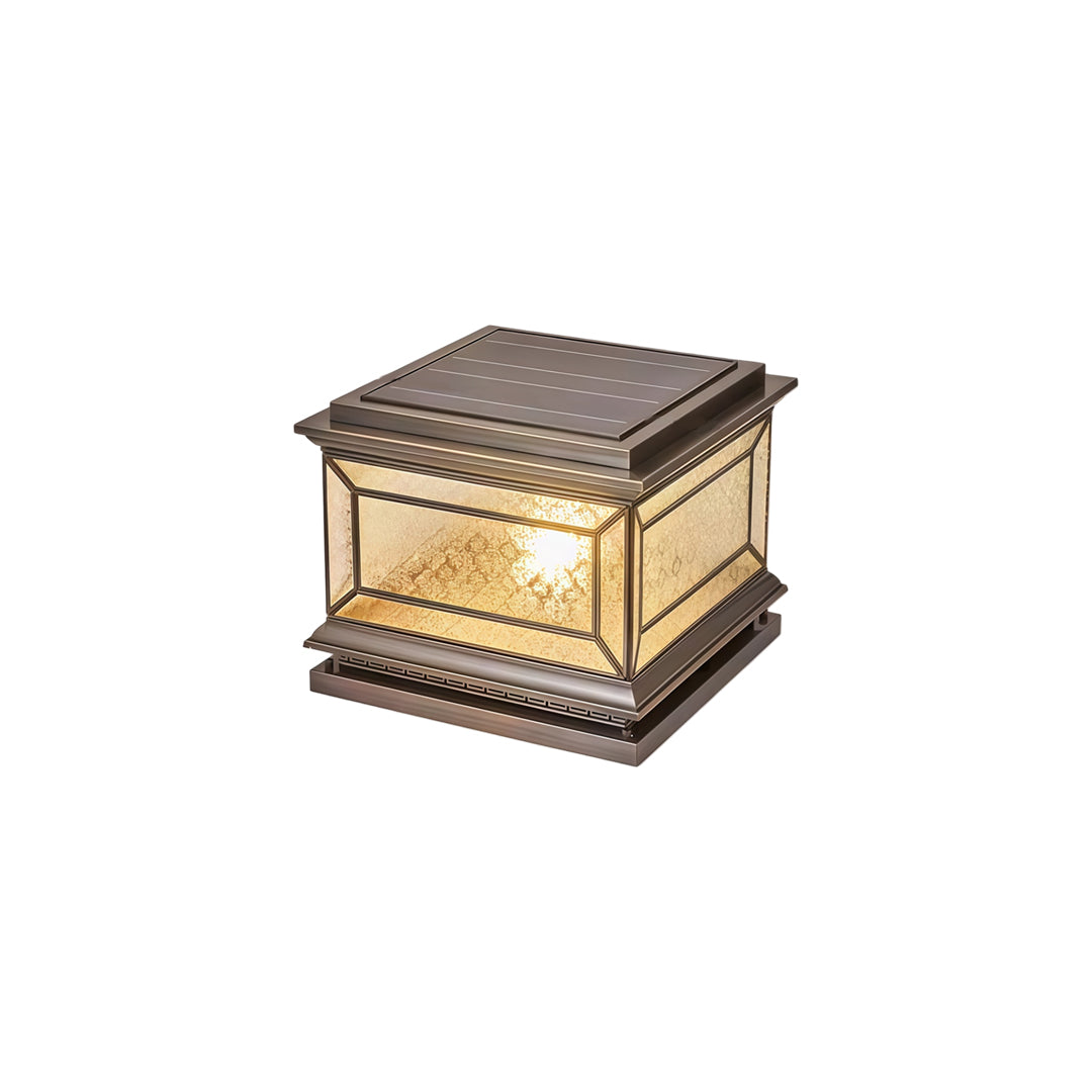 Premium solar lights pillar with warm LED illumination and modern square lantern styling.