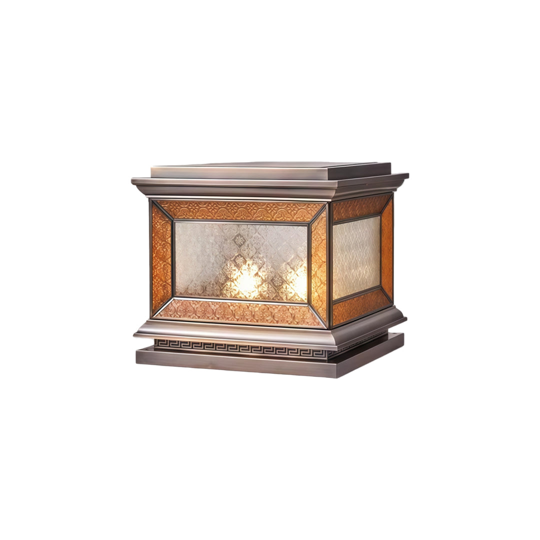 Elegant solar lights pillar isolated on white background with premium lantern styling.