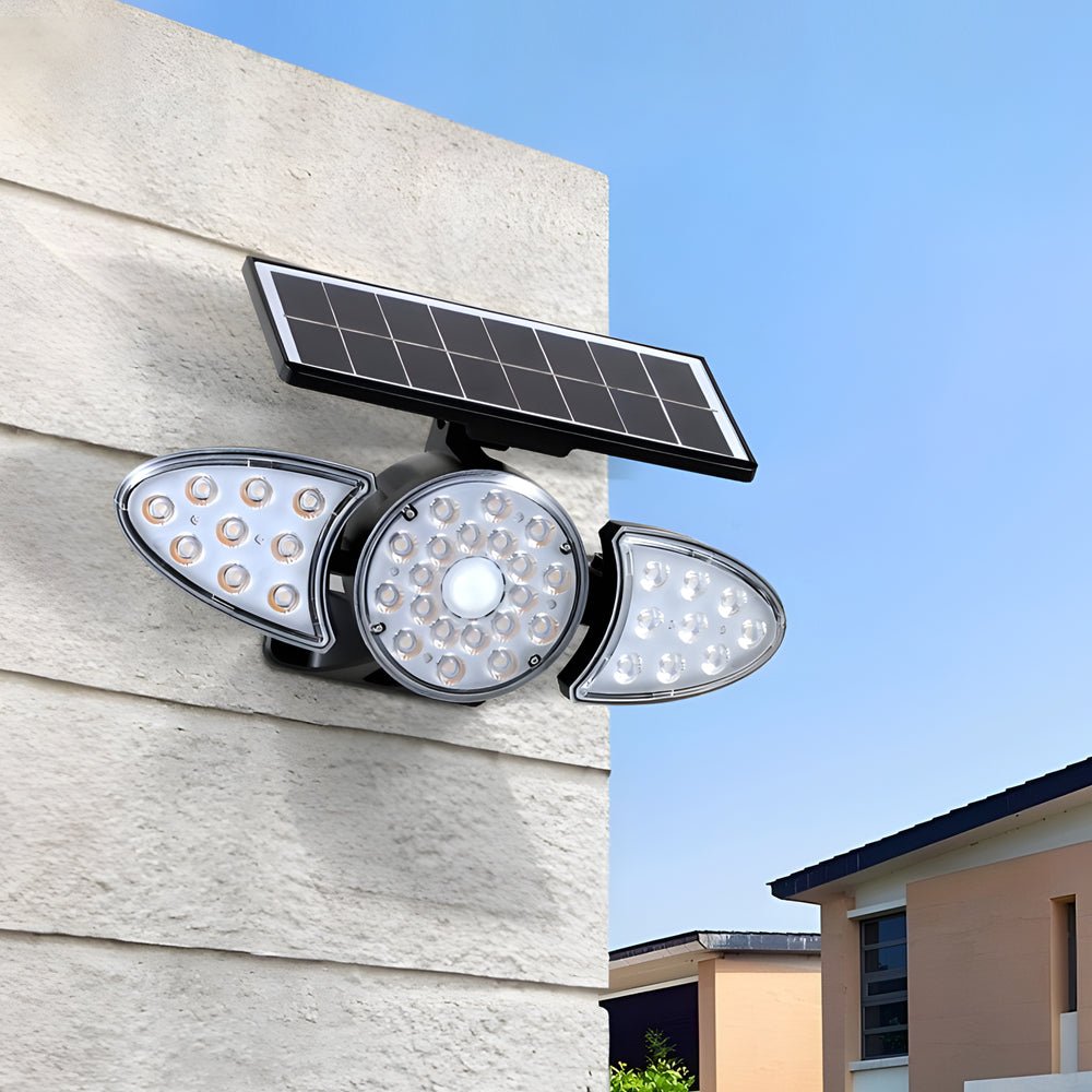 Solar Motion Security Light 3 - Head Outdoor LED Wall Fixture with Motion Sensor