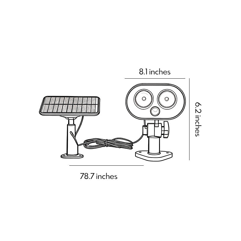 Dimension diagram illustrating size and mounting measurements of a solar motion sensor lamp.