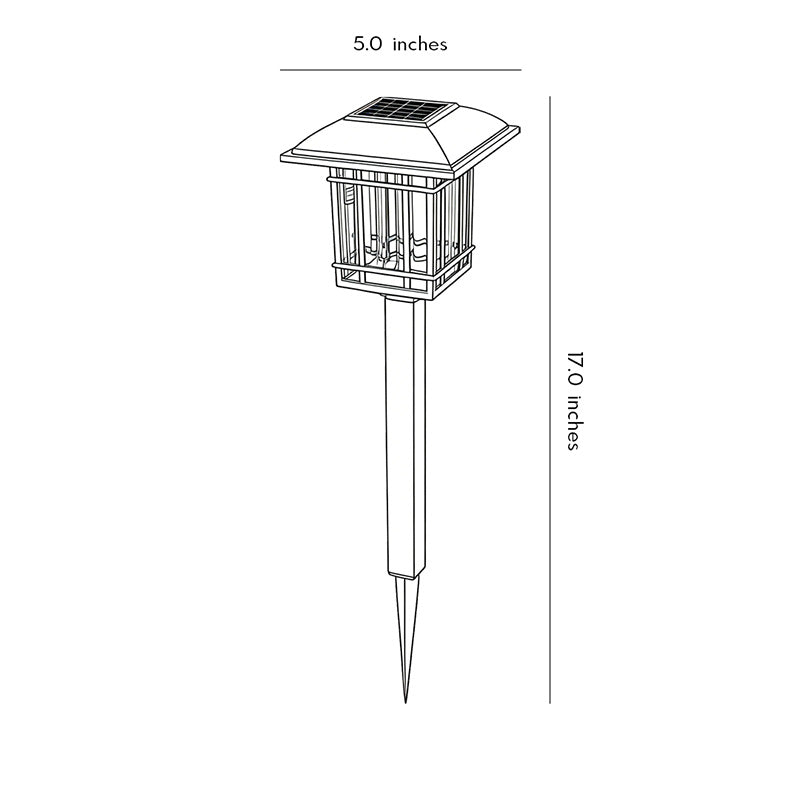 Technical diagram showing dimensions and structure of solar outdoor lawn lights models.