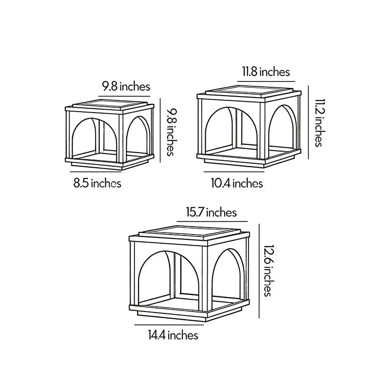 Solar outdoor pillar lights dimensions drawing showing multiple fixture sizes and installation options.