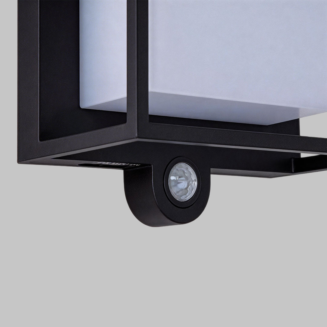 Solar outdoor wall mounted lights with a modern design, providing soft illumination.