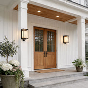 Solar outdoor wall mounted lights with a modern design, enhancing a two-story house exterior.