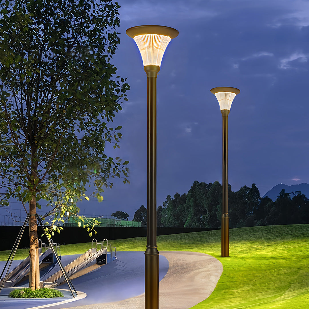 Close-up of solar panel on top of a commercial streetlight.