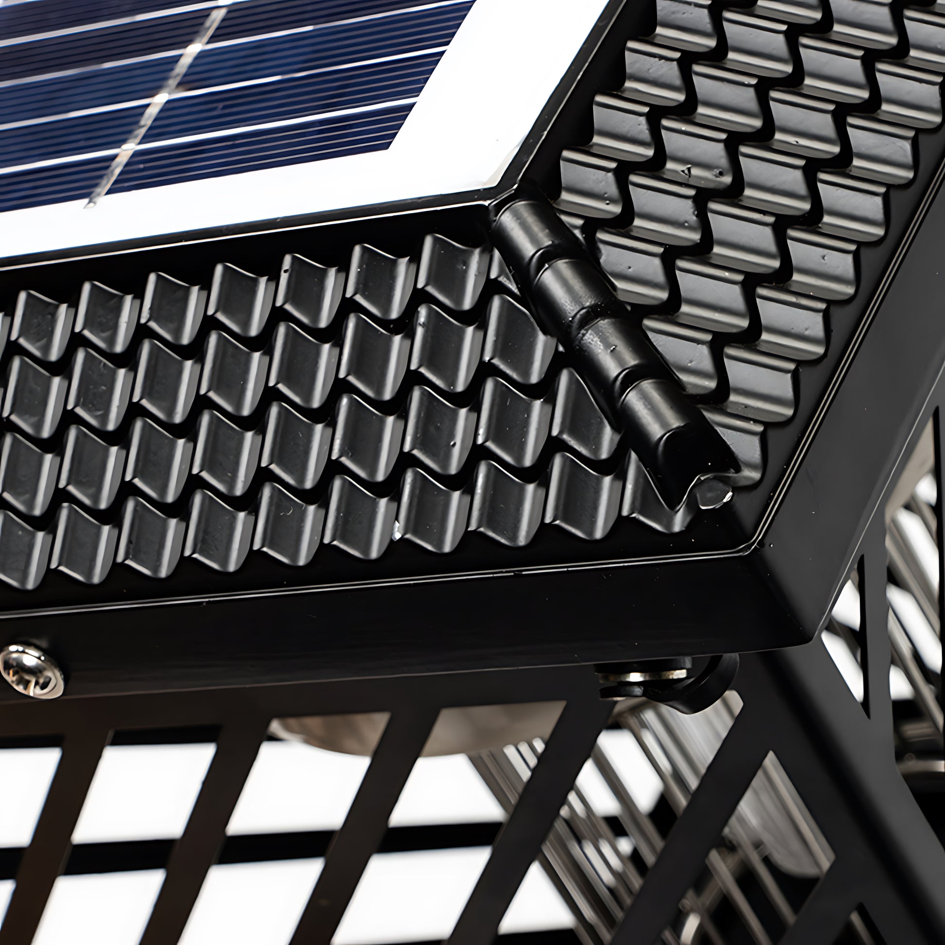 Solar panel and crosshatch pattern detail showing construction materials and assembly
