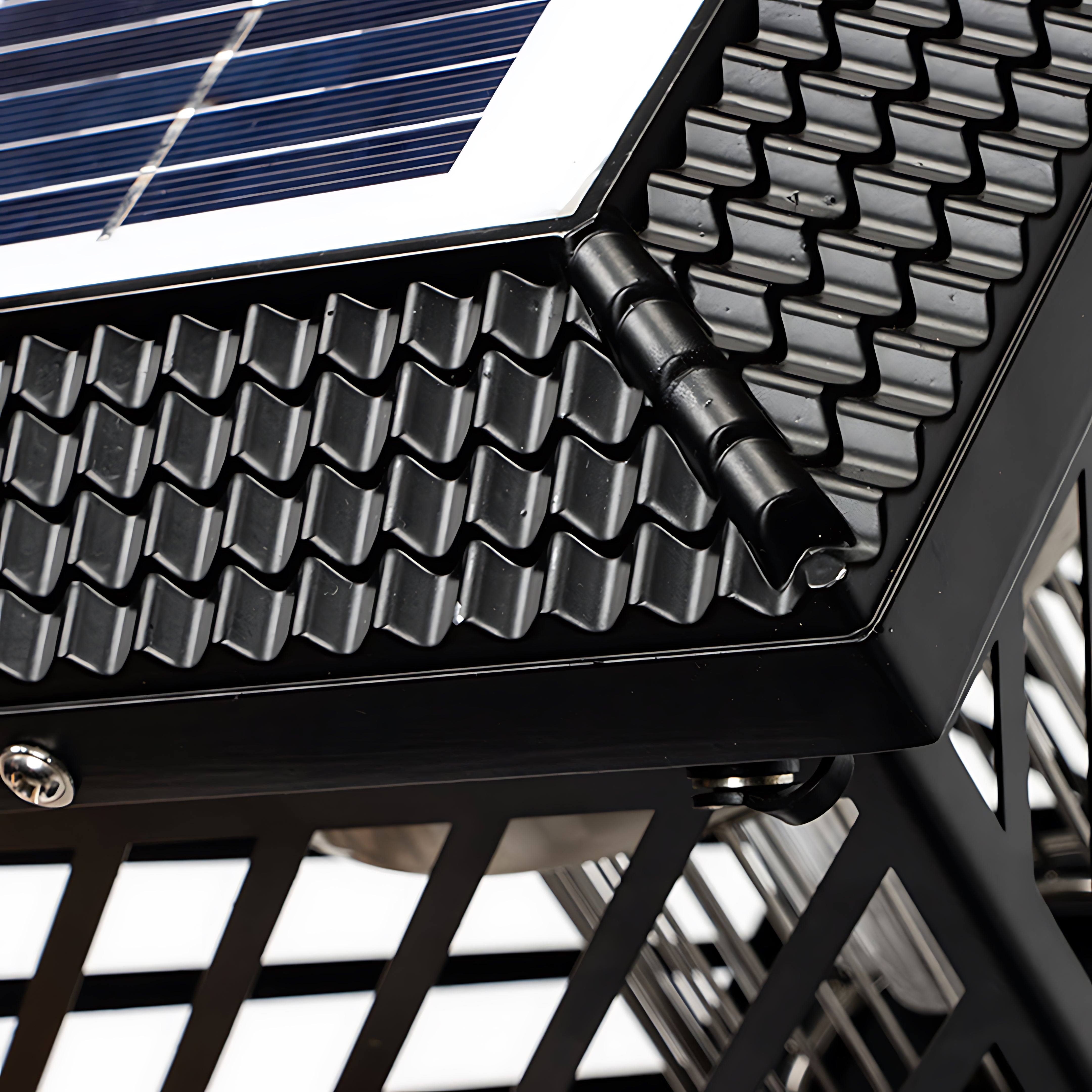 Solar panel and crosshatch pattern detail showing construction materials and assembly
