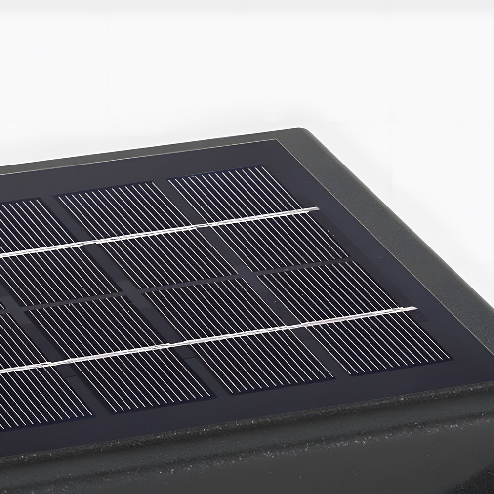 Detail view of solar panel technology integrated with LED outdoor path lights showing sustainable lighting solution design