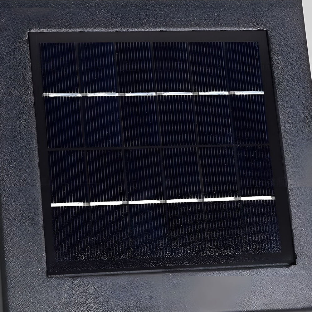 Solar panel component showing photovoltaic cells integrated for sustainable outdoor lighting power source