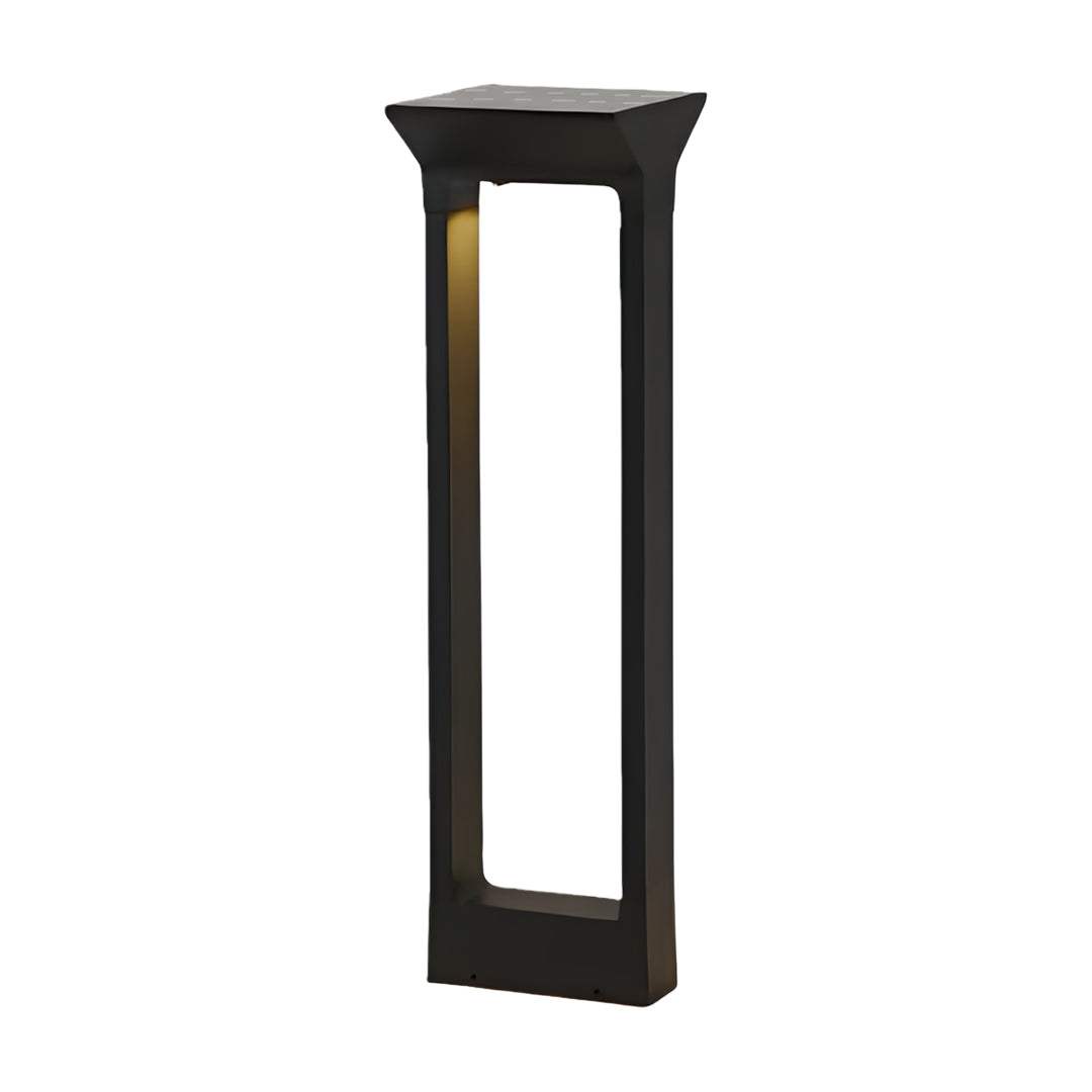 Slim vertical solar pathway outdoor lamp with frosted light panel, front view.