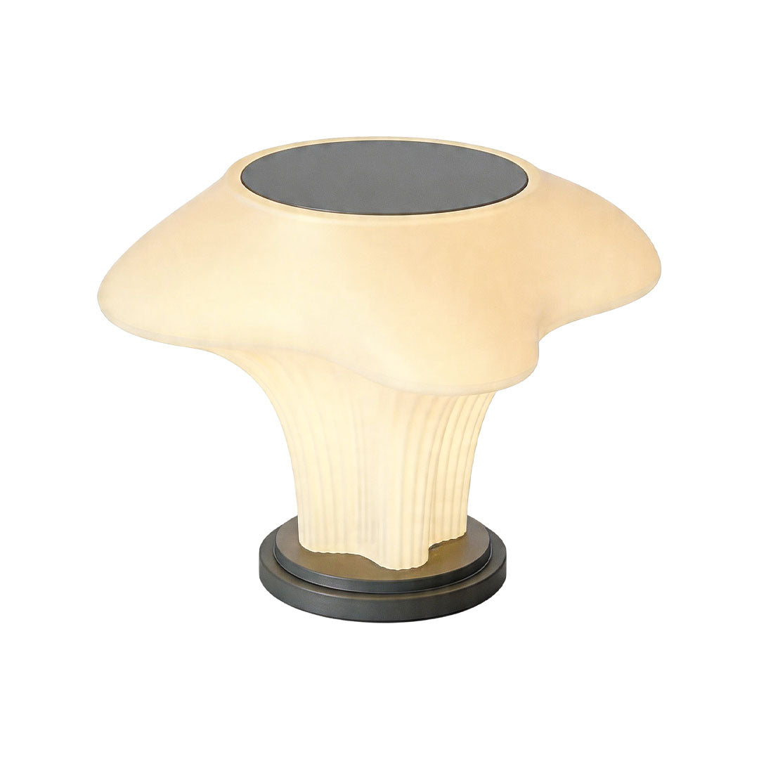 Solar pillar light medium size model featuring elegant curved shade and warm LED illumination.