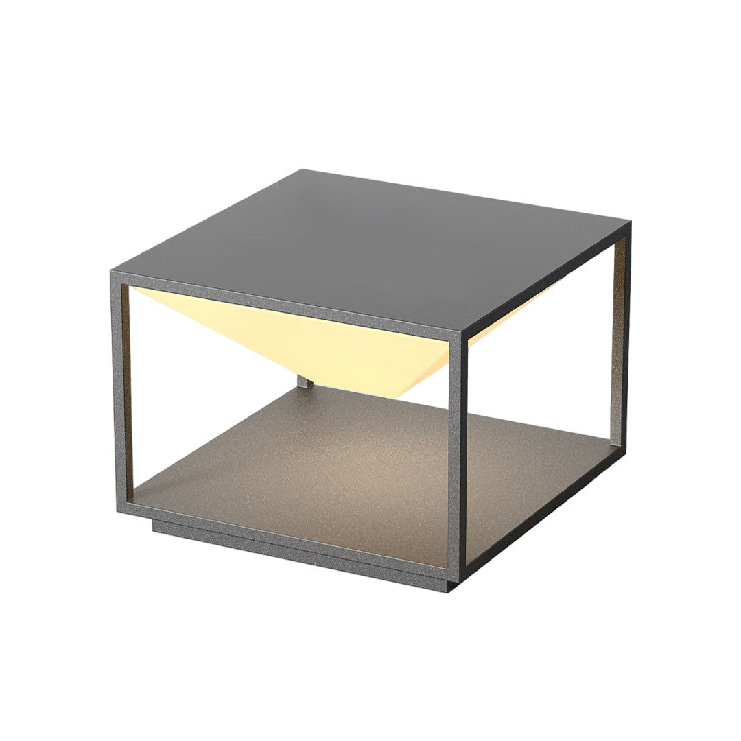 Solar pillar light outdoor product image with compact square lantern design on white background.