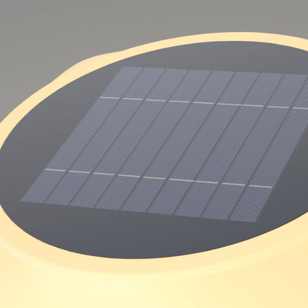 Top solar panel detail of solar pillar light with integrated energy-saving outdoor lighting technology.