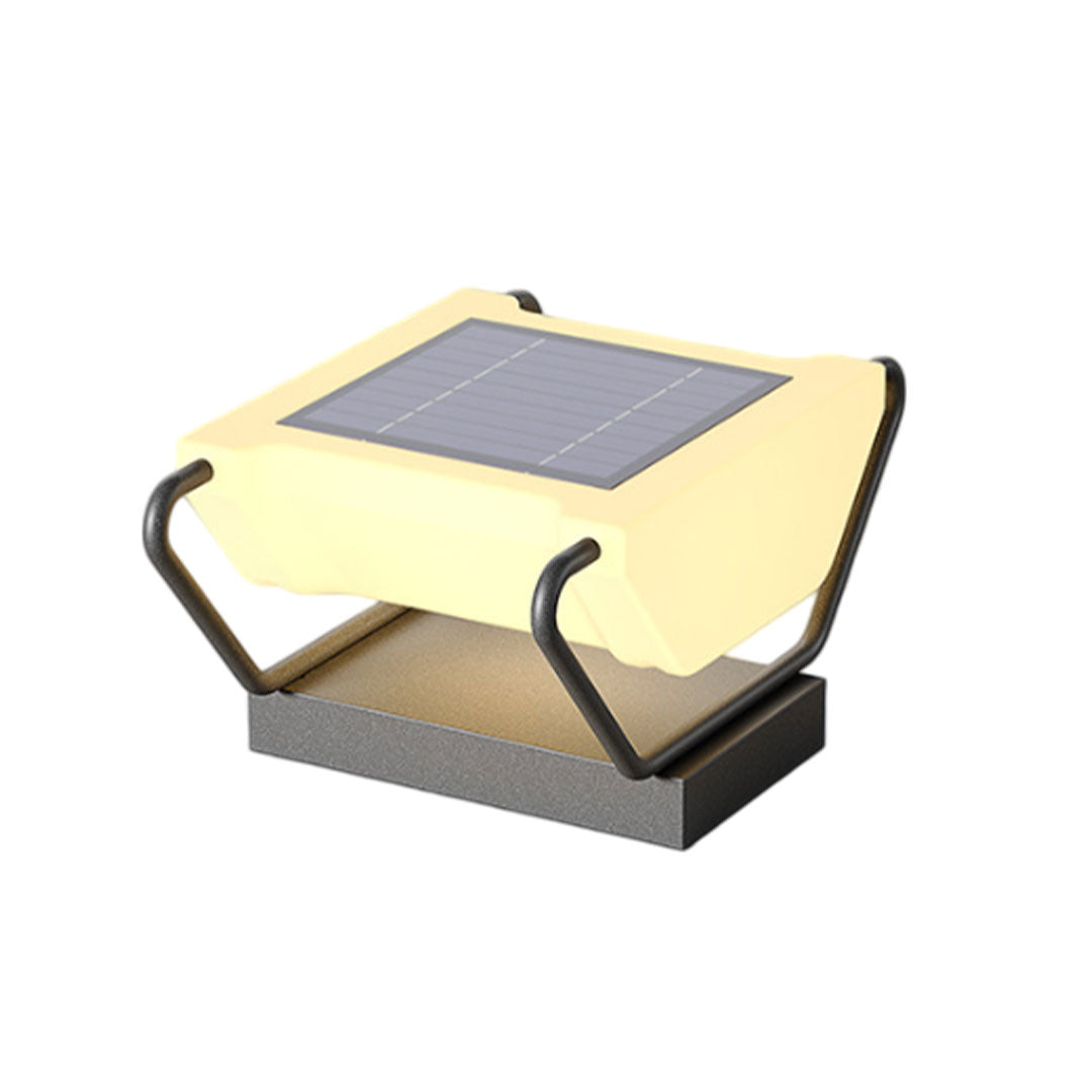 Solar pillar lighting product image with compact decorative outdoor design on white background.