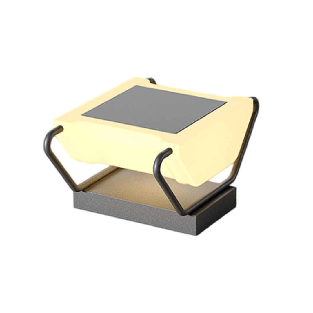 Top solar panel detail of solar pillar lighting with integrated energy-saving outdoor technology.