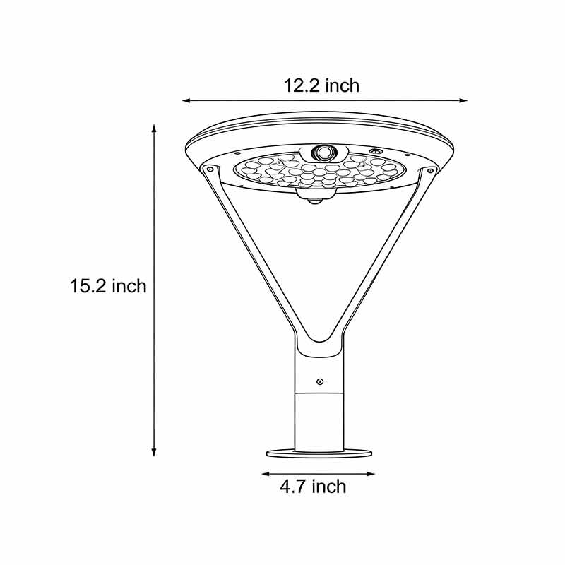 Technical diagram showing dimensions and structure of solar pillar lights models.
