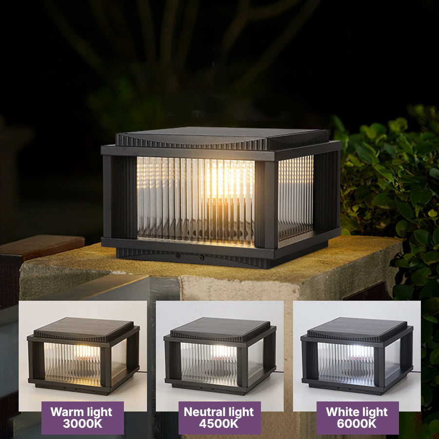 Solar outdoor pillar lights size specification diagram showing dimensions and technical details for installation planning
