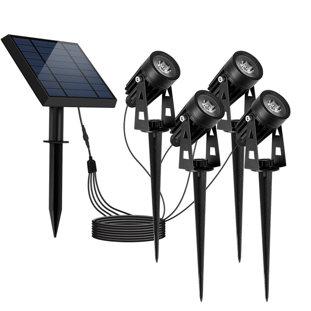 Four-pack solar powered landscape spotlights for outdoor landscaping
