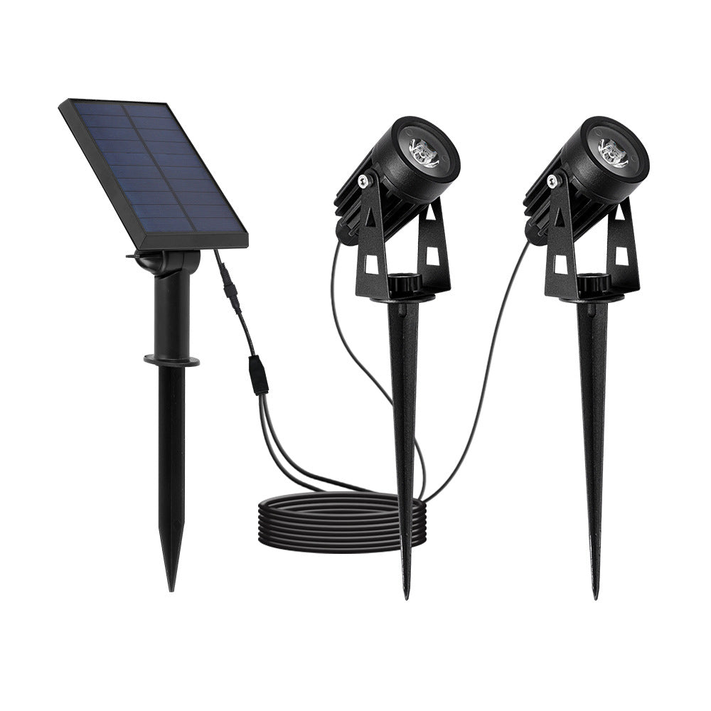 Two-pack solar powered landscape spotlights with ground stakes