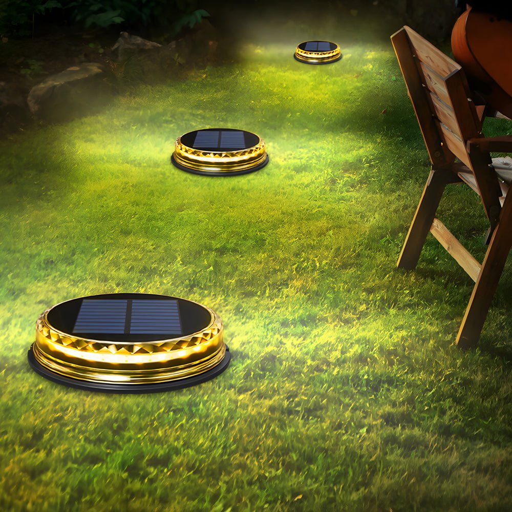 Solar - Powered LED Black Disc Pathway Lights - 4 Pack Outdoor Lighting