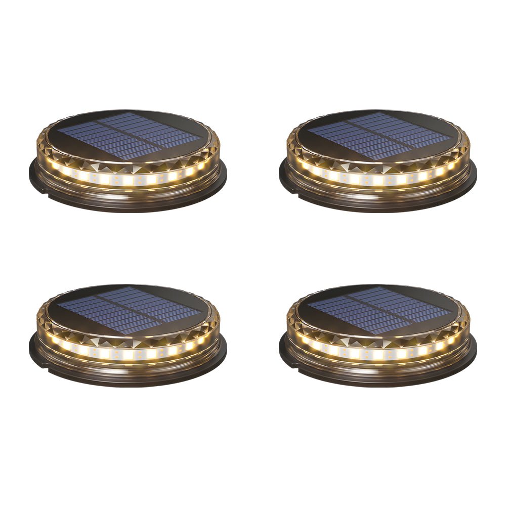 Solar - Powered LED Black Disc Pathway Lights - 4 Pack Outdoor Lighting