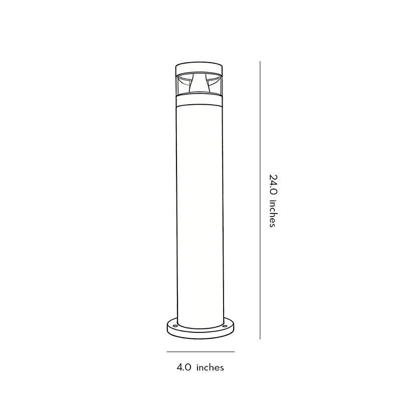 Solar powered LED bollard lights dimension drawing with height and base measurements.